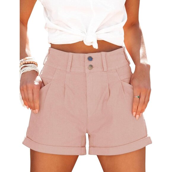 Women's Denim Shorts Cotton Elastane High Waist Pocketed Casual Fit - Picture 1 of 4